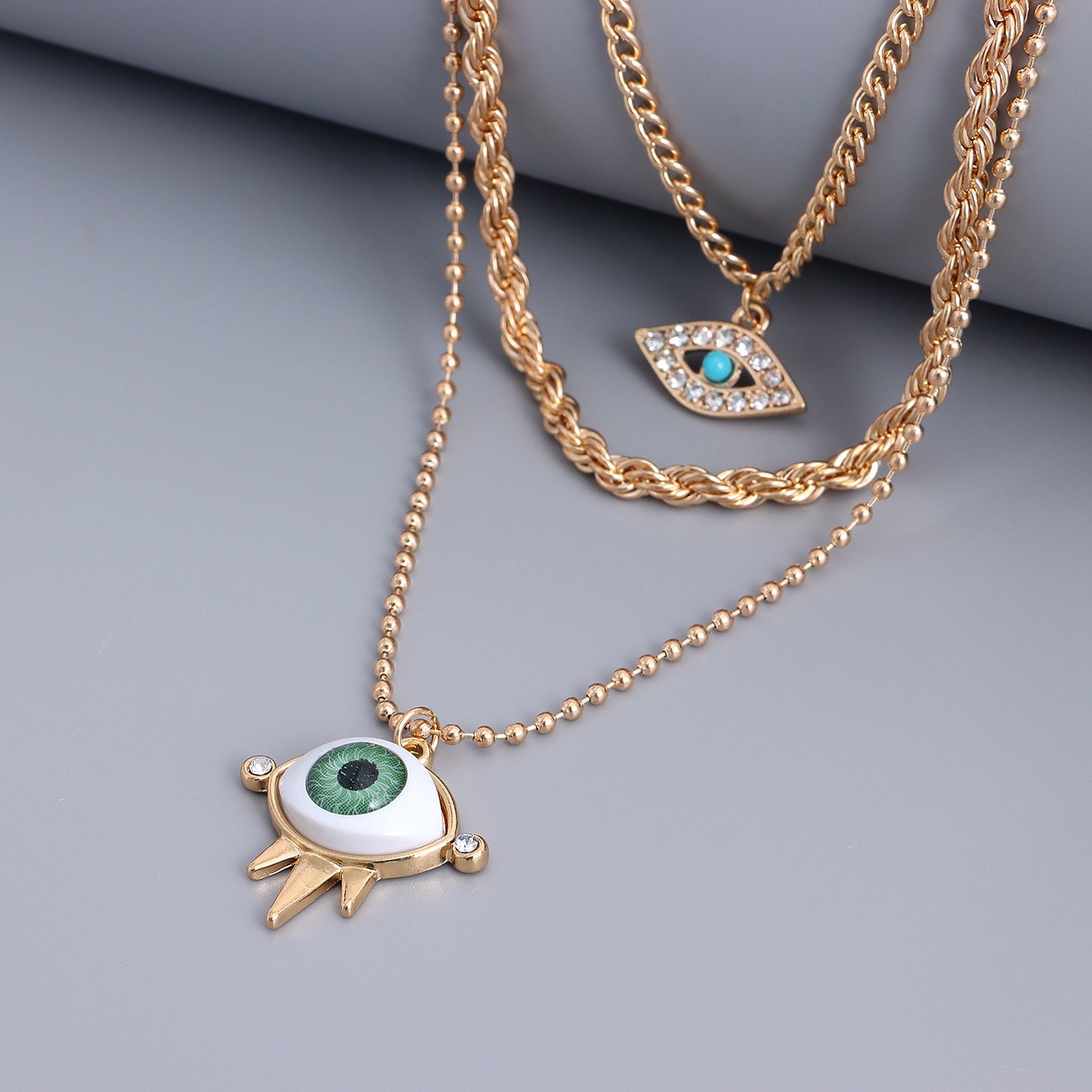 European and American cross-border jewelry, trendy multi-layer twist clavicle chain, diamond eye pendant necklace, female punk female necklace