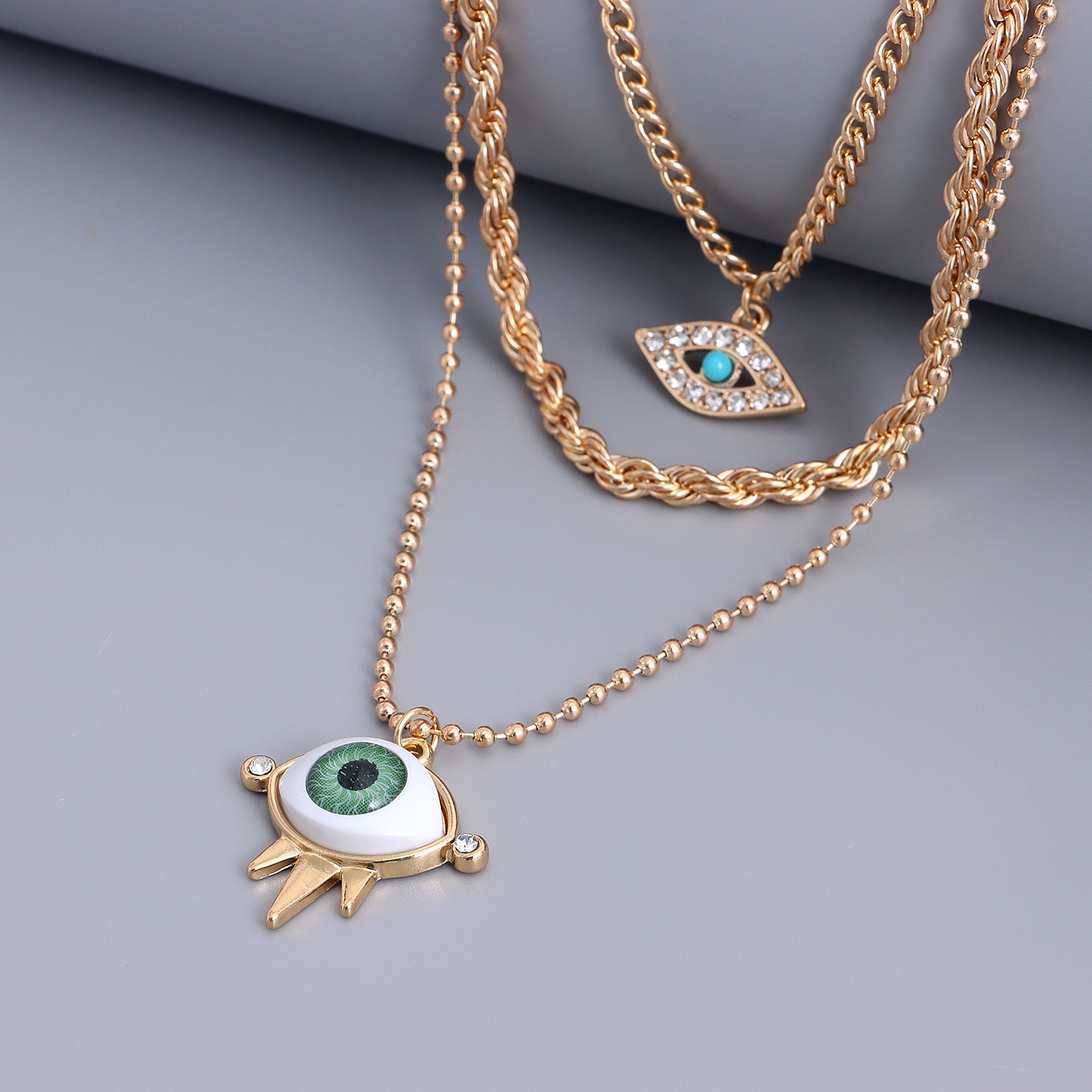 European and American cross-border jewelry, trendy multi-layer twist clavicle chain, diamond eye pendant necklace, female punk female necklace