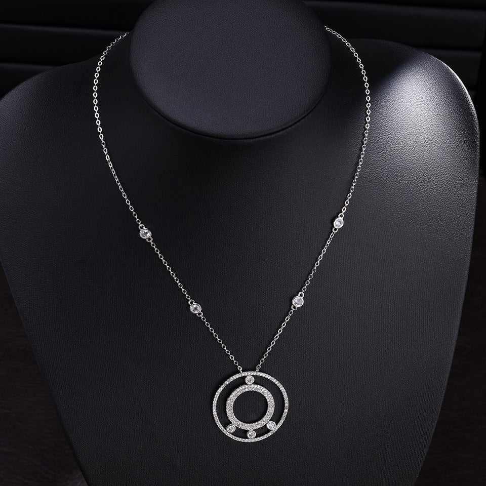Cross-border foreign trade accessories Meijia V gold large full diamond double circle ring luxury necklace with 18K gold plated fashion sweater chain