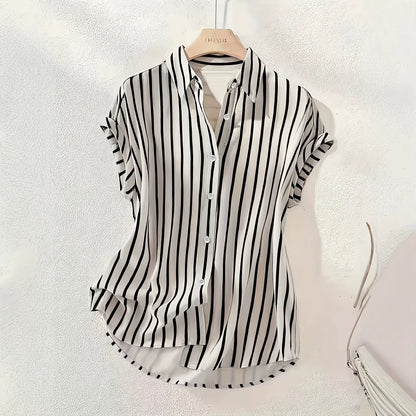 2026 EBAY Amazon WSIH Hot Summer New Drop Sleeve Buttoned Striped Women's Shirt