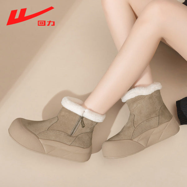 Warrior women's snow boots, 2025 new winter fleece-lined thickened warm cotton shoes, thick-soled non-slip short boots