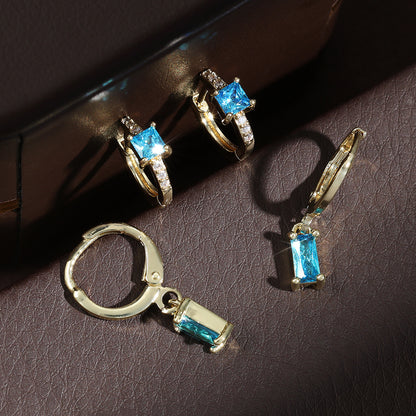 Cross-border hot-selling copper-inlaid green zircon series earrings, studs for women, fashionable geometric trendy versatile simple earrings