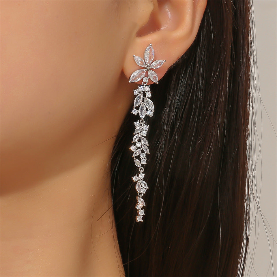 RAKOL Korean Long Elegant Geometric Floral Earrings for Brides, Wedding Dresses, Earrings, Cross-border Accessories