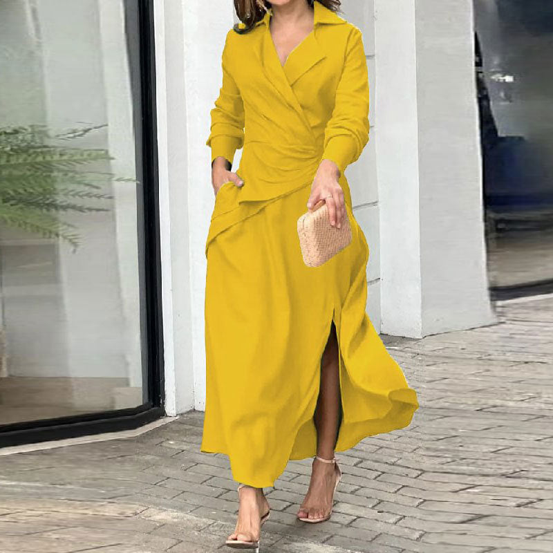 2026 spring European and American new temperament elegant casual temperament long solid color long sleeve long skirt dress