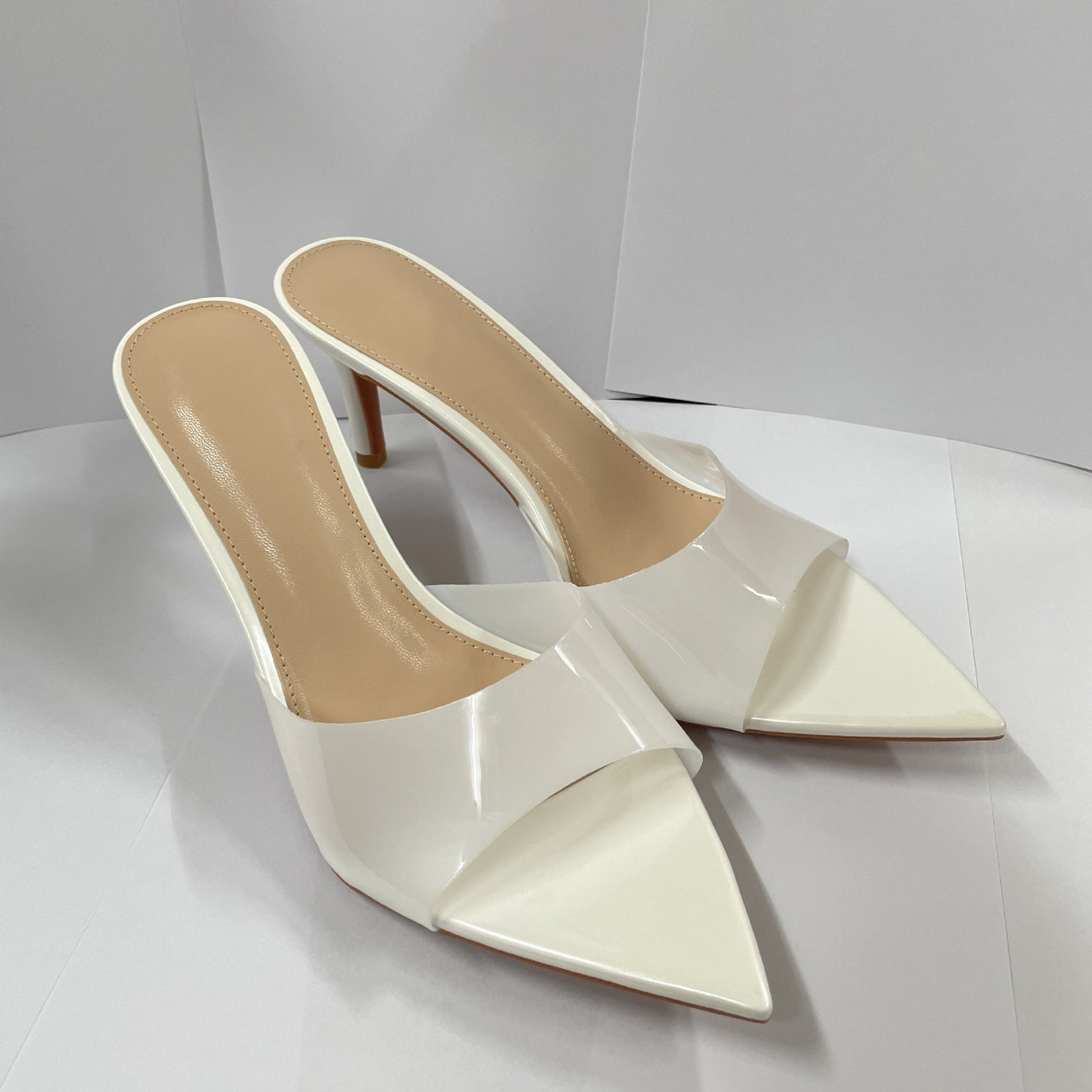 WO Huizhou New European and American Shoes Simple Nude Transparent One-Line High Heels Thin Heels Pointed Toes Are Not Tiring Feet and Versatile