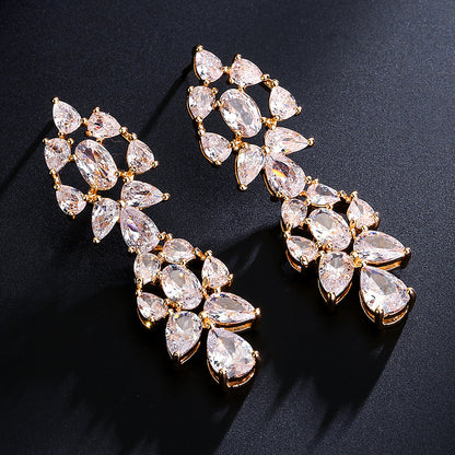 Foreign trade new waterdrop zircon stud earrings long tassel earrings, three-color full diamond earrings, niche design for women