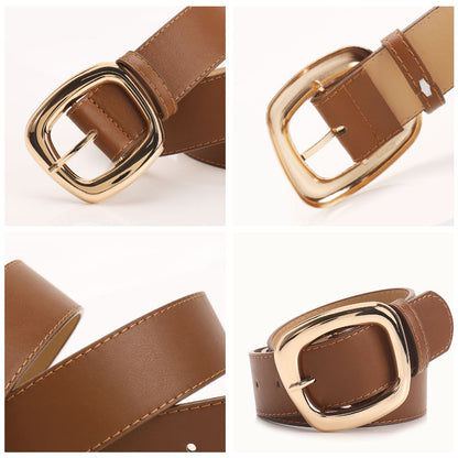 New versatile trapezoidal pin buckle wide women's belt chic commuter casual style with jeans clothing belt women