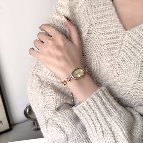 Cross-border bestseller light luxury niche design elegant colored diamond oval bracelet watch with freely adjustable chain for women - view 2 | Ciaura