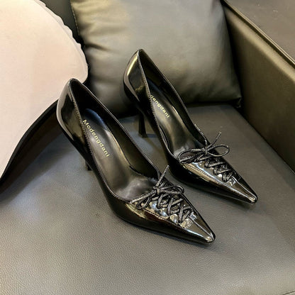 YX bow high heels, women's stiletto heels, pointed toe, hollow high-end, royal sister, Fan Mingyuan, sexy banquet French shoes
