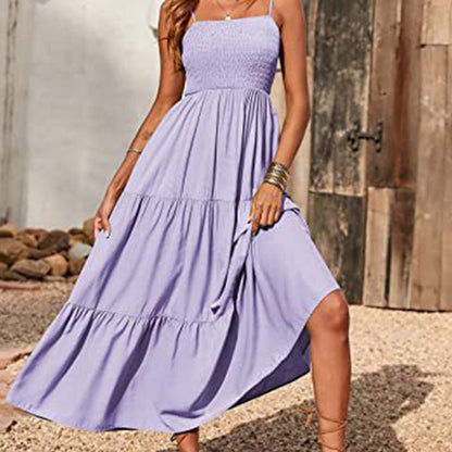 Cross-border summer European and American new Amazon women's solid color bandeau waist ruffle slip dress women's 661