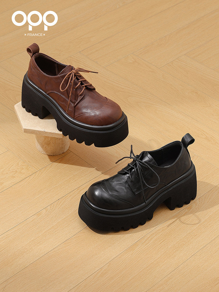 OPP leather loafers women's single shoes 2025 spring and autumn new explosive platform British style small leather shoes women's black shoes