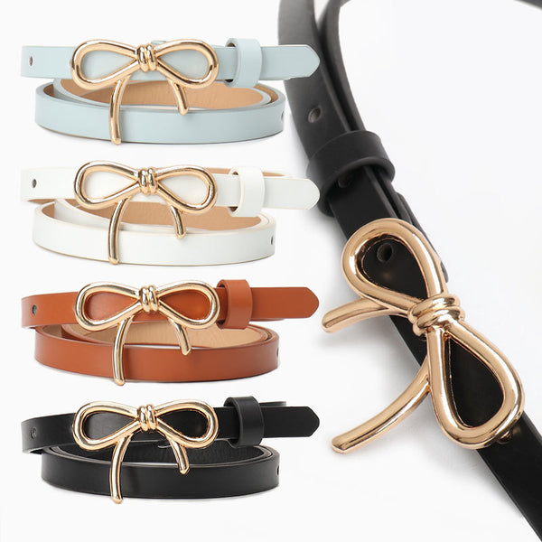 New Sweet Girl Bow Ladies Belt Gold Buckle Versatile Dress Light Luxury Premium Decoration Belt Woman