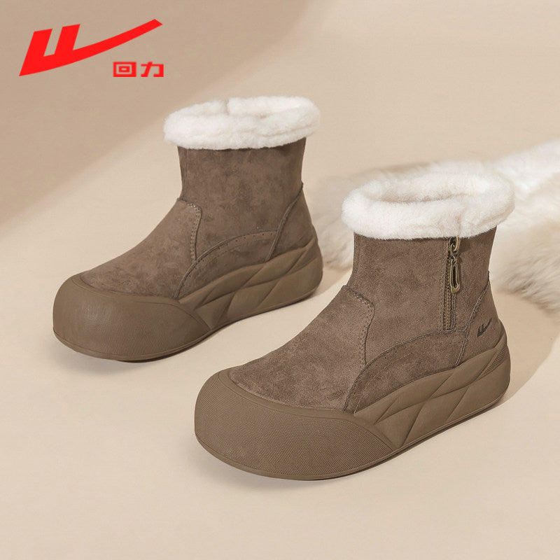 Warrior women's snow boots, 2025 new winter fleece-lined thickened warm cotton shoes, thick-soled non-slip short boots