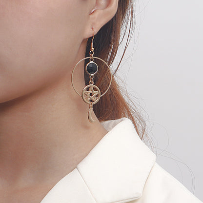 European and American cross-border jewelry, geometric rings, sun stars, crescent earrings, simple ins, girly, fairy, and versatile earrings