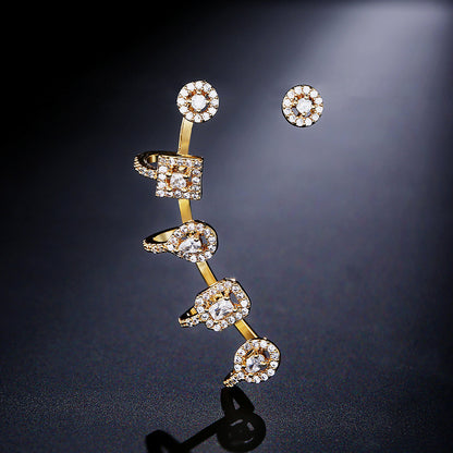 Cross-border bestselling jewelry zircon stud earring set, three-color zircon ear bone clip earrings, light luxury and high-end style dropshipping