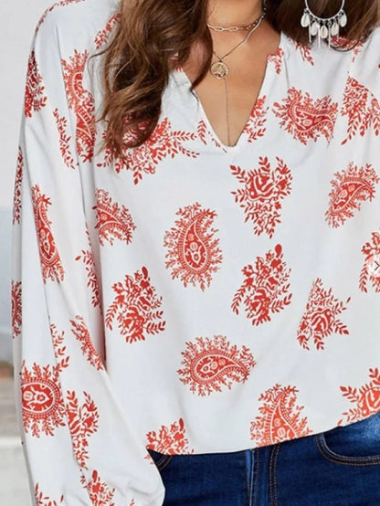 Cross-border Europe and the United States 2023 Amazon ebay Spring and Autumn New Loose Printed V-Neck Shirt Top Women