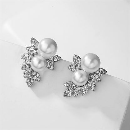 RAKOL Cross-border Unique Niche Design High-End Zircon Pearl Stud Earrings for Women, Elegant Light Luxury for Delicate Earrings