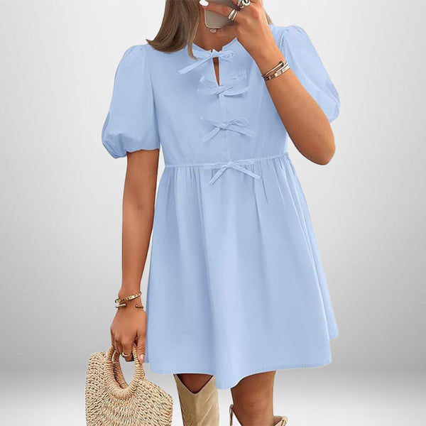 2025 summer amazon new cross-border European and American women's clothing temperament elegant and fashionable solid color puff sleeve dress women - view 2 | Ciaura