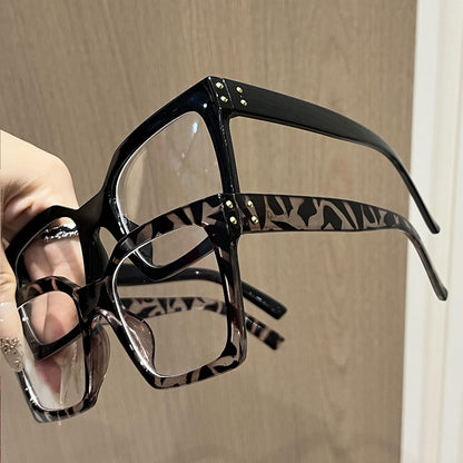 Color-blocking square large frame flat glasses for women, cross-border influencer-style blue light blocking glasses, simple and versatile bare-faced frames