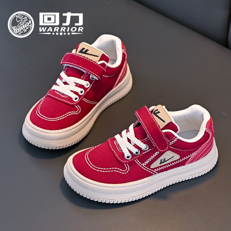 Red versatile canvas shoes, pull-back children's shoes, men's and women's casual shoes, autumn new low-top board shoes, medium and large school shoes