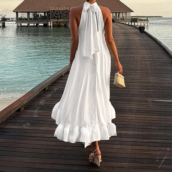 Cross-border Europe and the United States 2025 spring new solid color halterneck fashion temperament elegant fashion sleeveless long dress
