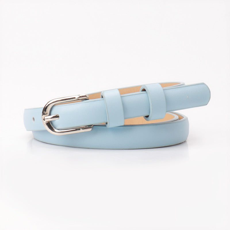Korean version of the belt, women's versatile decoration, thin jeans, with a fashionable sense of luxury, simple style, alloy pin buckle, student belt