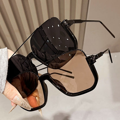 Extra-large frame sunglasses for women, high-end square double-beam pilot sunglasses, UV-blocking and face-enhancing small sunglasses