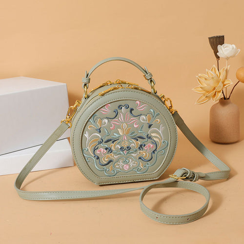 Bolsa transversal feminina coleção de primavera Novo modelo estilo oriental bordado bolsa de mão elegante chinês contemporâneo fashion bolsa redonda compacta Internacional