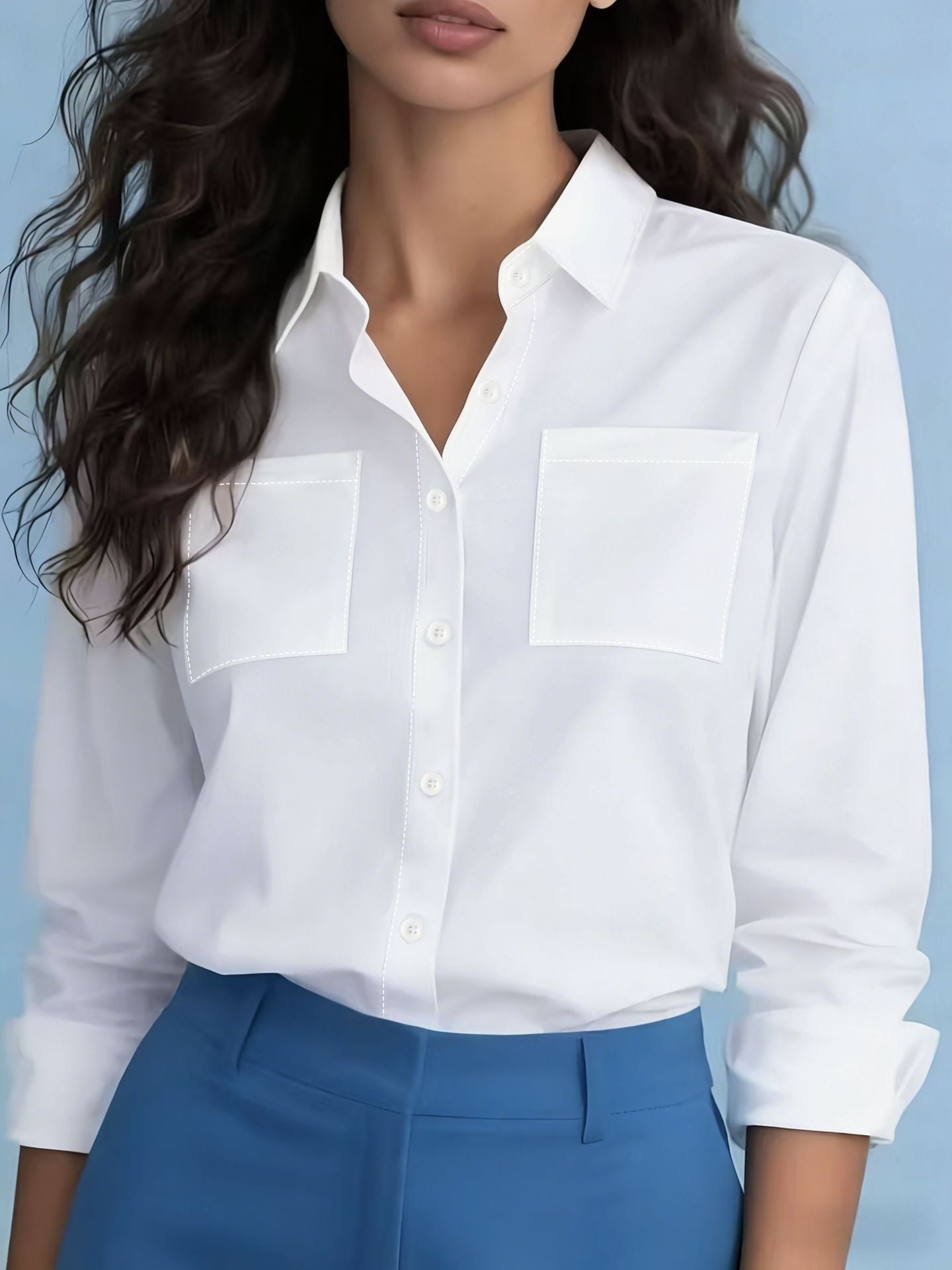 European and American elegant women's cross-border four-season cross-border pocket loose long-sleeve lapel shirt top