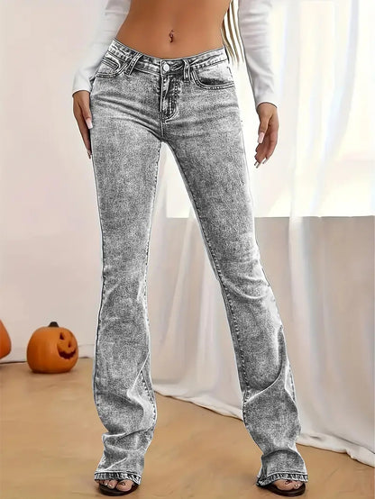European and American cross-border simple gray jeans washed and versatile slim slimming stretch denim trousers JEANS