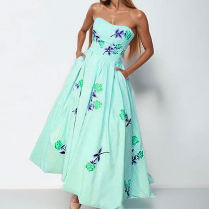 European and American cross-border gentle literary style girls' dresses summer 2025 new halterneck floral high-waisted skirt