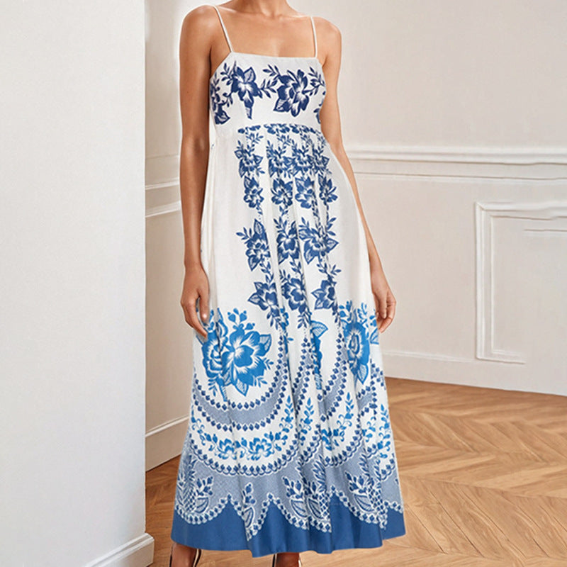 2026 spring cross-border independent station Amazon cross-border women's clothing graffiti resort style high-waisted slimming slip dress