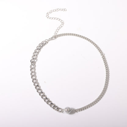 European and American cross-border jewelry, trendy short luminous pearl necklace, female punk, exaggerated fashion, simple chain necklace