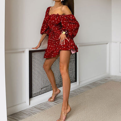 Spring 2026 New Amazon European and American Fashion Sexy Printed Resort Dress Strap Waist Dress