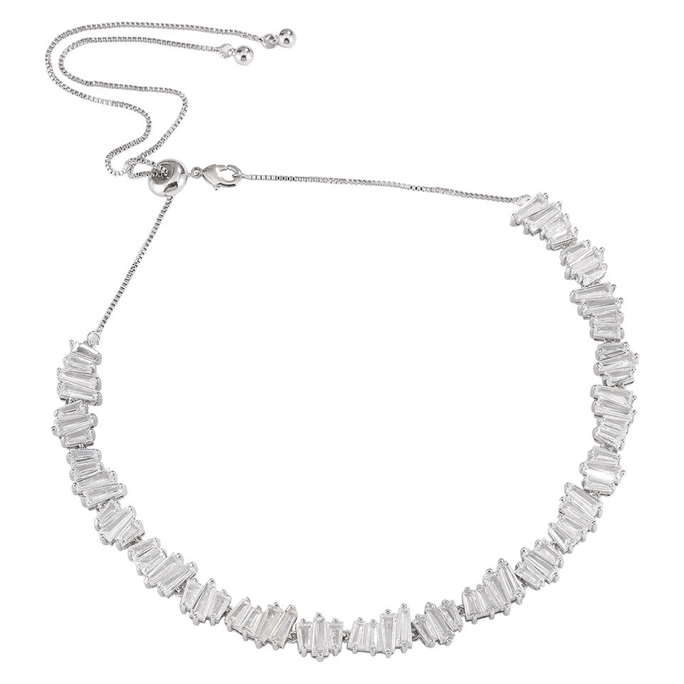 Cross-border new stepped zircon necklace, light luxury niche row with diamond-embedded collarbone chain, high-end factory direct sales