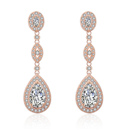 RAKOL European and American Classic Vintage Long Water Drop Zircon Earrings Feminine Bridal Banquet Dress Wedding Dress Earrings