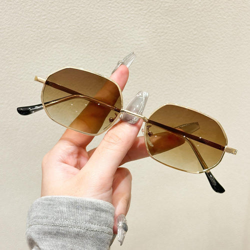 Polygonal metal small frame sunglasses for men and women high-end retro beach outing street sunglasses UV protection