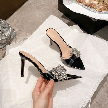 2026 Summer New Pointed Toe Rhinestone High Heeled Sandals Women's European and American Sexy Thin Heels Breathable Lightweight and Versatile Sandals