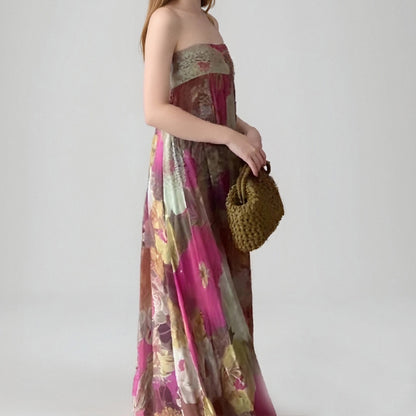 Cross-border 2025 Summer Amazon New European and American Fashion Printed Suspender Sexy Bandeau Long Dress