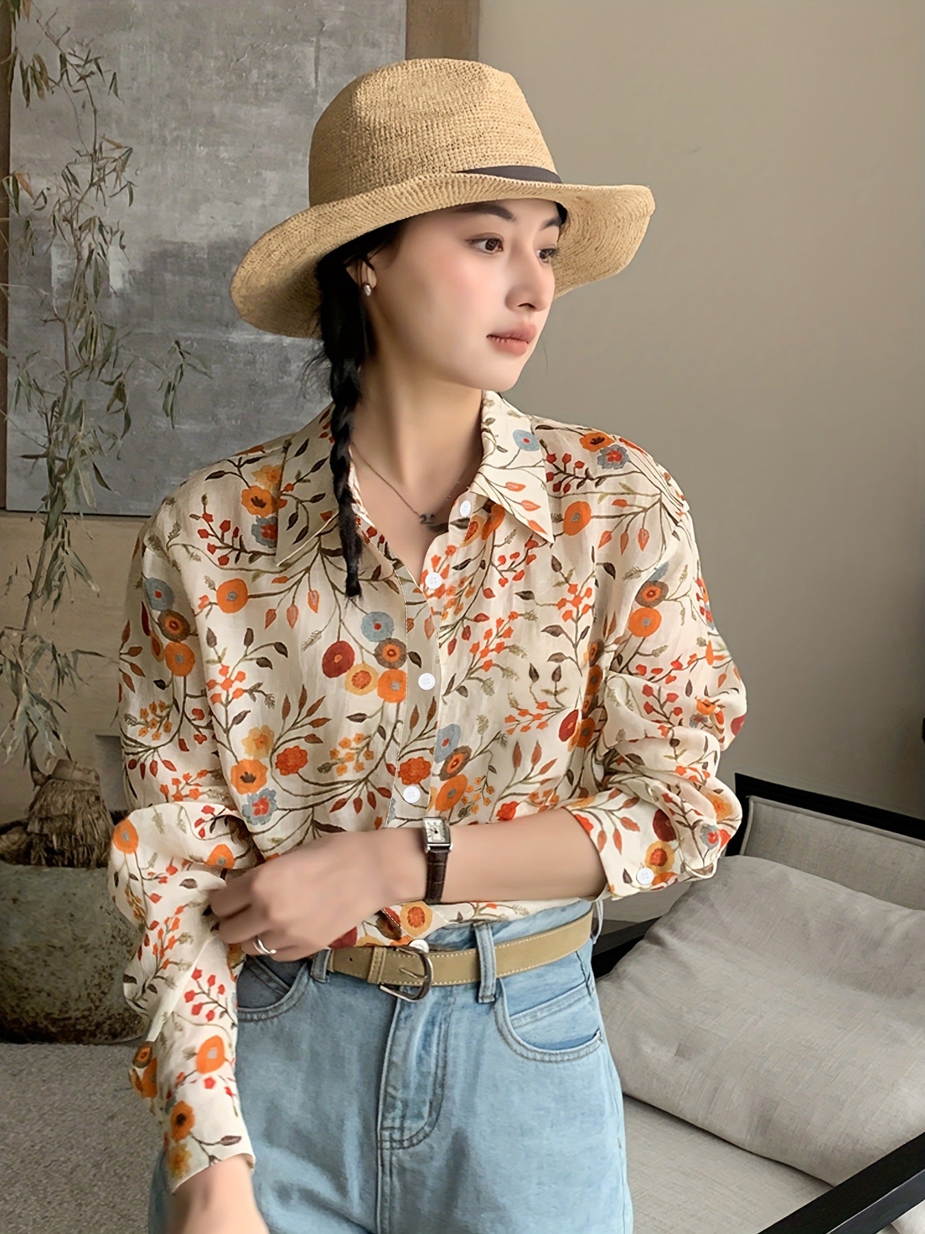 Cross-border European and American full print, a variety of pattern options, long sleeves loose casual top shirt