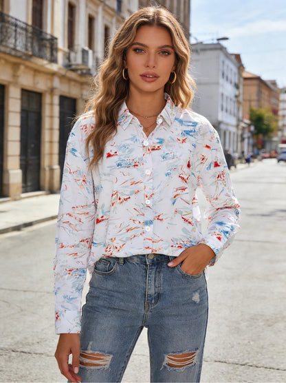 Cross-border European and American plus-size full-print prints, various pattern options, long-sleeve loose casual tops plus sizes