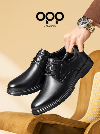 OPP casual leather shoes men's leather all black comfortable high-end British versatile old money style business commuter derby shoes for men