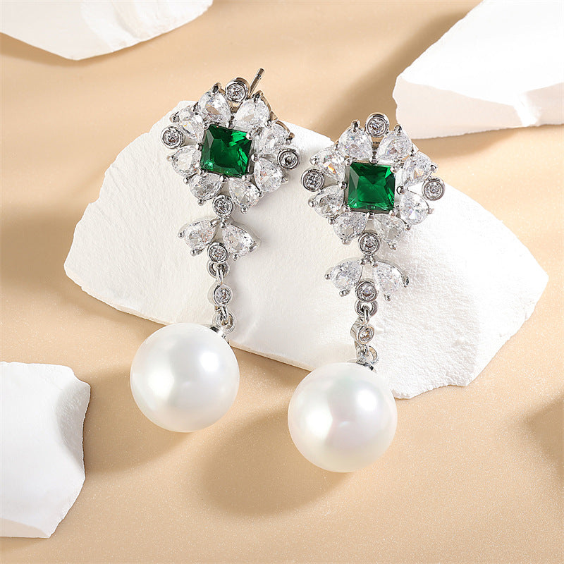 RAKOL New Fashion Floral AAA Zircon Light Luxury Earrings Clip Pearl Earrings Women's Fashionable Korean Style Earrings