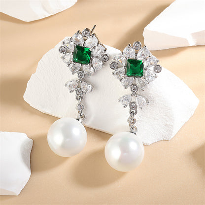 RAKOL New Fashion Floral AAA Zircon Light Luxury Earrings Clip Pearl Earrings Women's Fashionable Korean Style Earrings