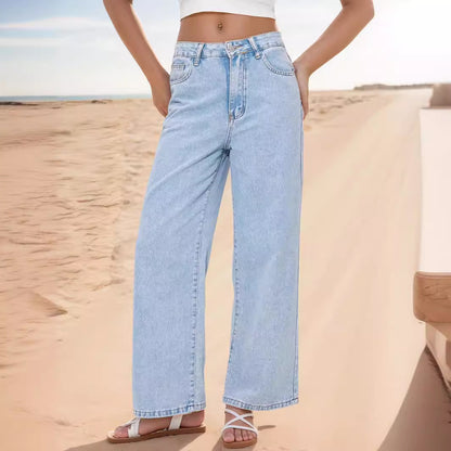 SPOT HONG KONG STYLE JEANS CROSS-BORDER EUROPEAN AND AMERICAN WOMEN'S INS STRAIGHT LEG LOOSE HIGH-WAISTED DENIM PANTS WOMEN JEANS