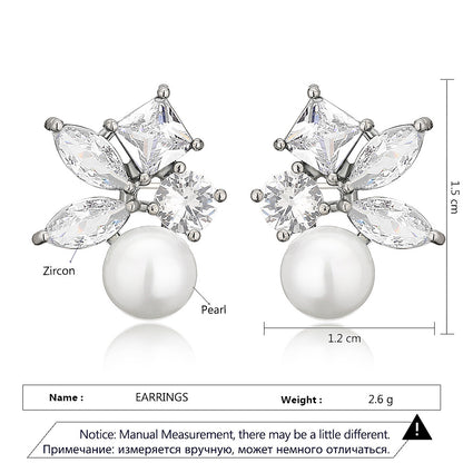 RAKOL European and American Cross-border Fashion Commuter Personalized Earrings, Square Horse Eye Zircon Pearl Simple Earrings
