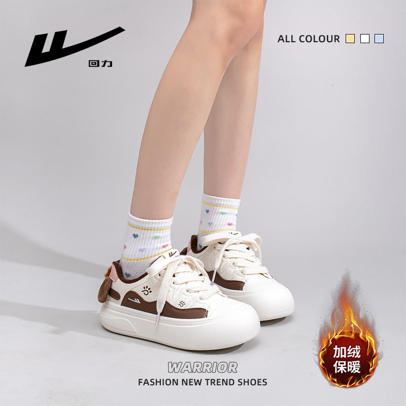 Pull-back fleece warm platform shoes new women's shoes in winter Versatile low-top cotton shoes cute puppy style student shoes