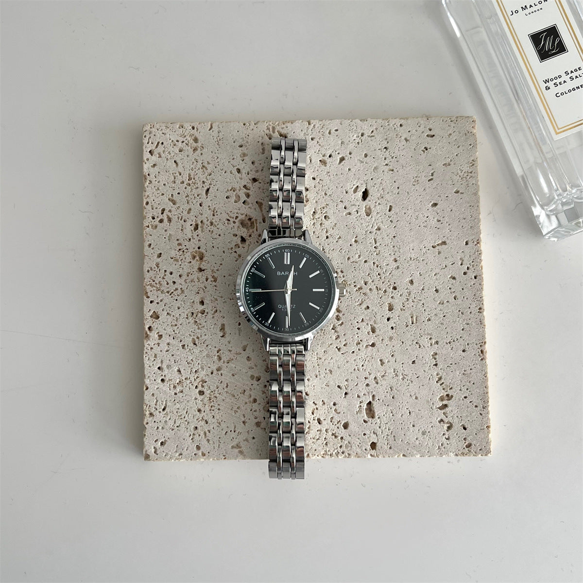 BARSH internet celebrity ice transparent blue fashion round disc steel strap watch for female students, simple and sophisticated style, export bestseller