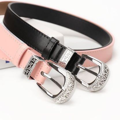 New cross-border European and American carved buckle belt women's decoration simple and versatile trouser belt retro fashion trend women's belt