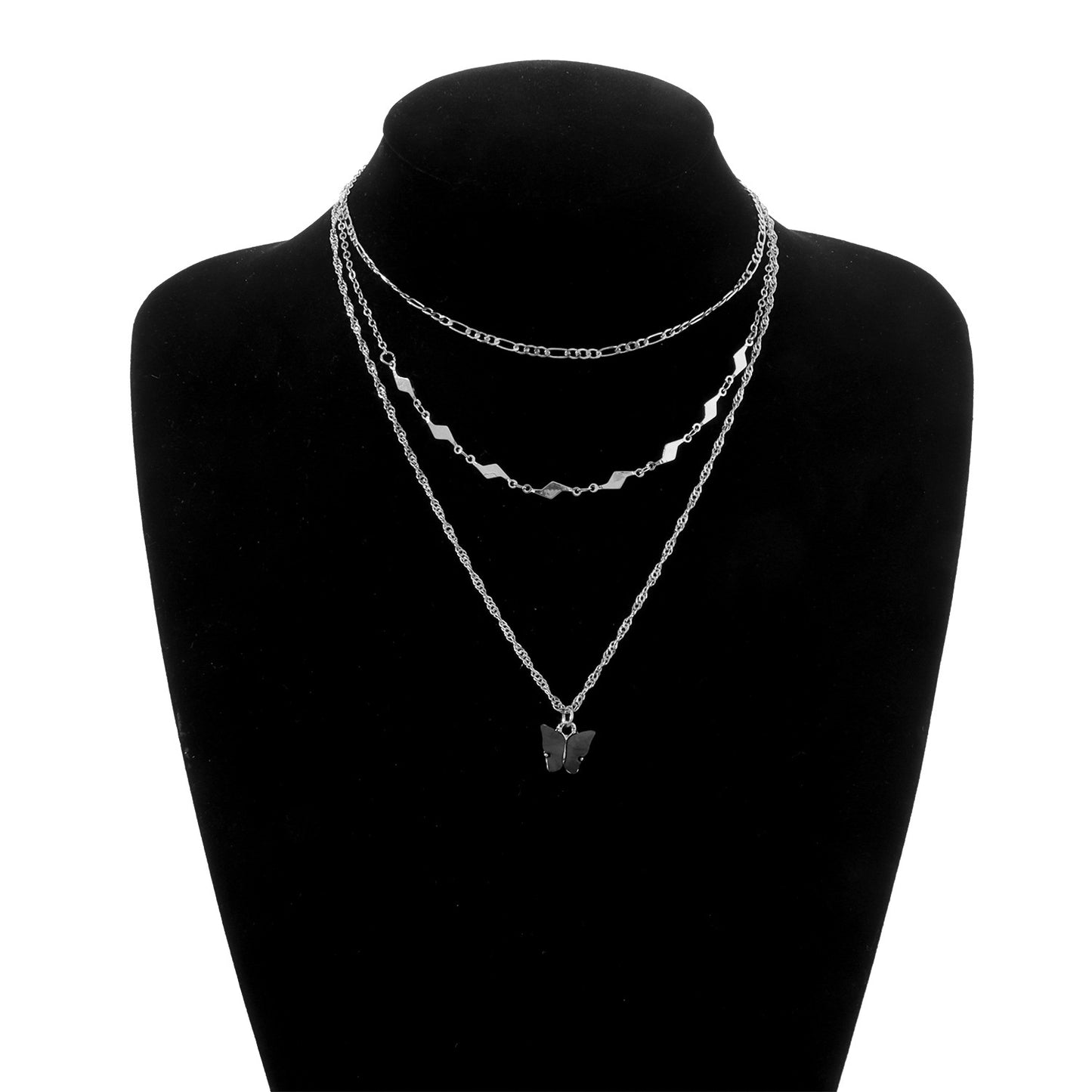 European and American cross-border jewelry acrylic black butterfly pendant necklace women's fashion geometric diamond piece double necklace